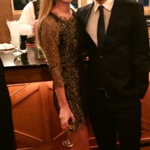 DVF 3/4 sleeve dress black with gold lace